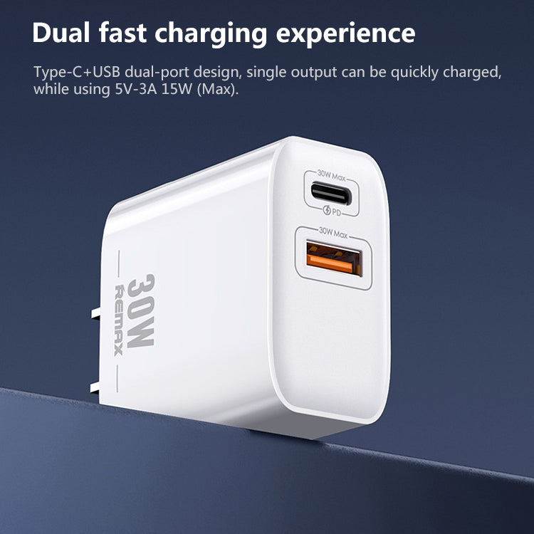 REMAX RP-U82 30W USB+USB-C/Type-C Dual Interface Fast Charger, Specification:UK Plug(White)