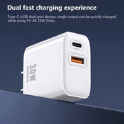 REMAX RP-U82 30W USB+USB-C/Type-C Dual Interface Fast Charger, Specification:UK Plug(White)