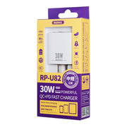 REMAX RP-U82 30W USB+USB-C/Type-C Dual Interface Fast Charger, Specification:US Plug(White)