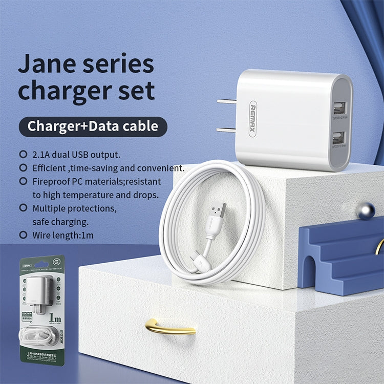 REMAX RP-U35 Jane Series 2.1A Dual USB Port Fast Charger Set, Cable:USB-C/Type-C(CN Plug)