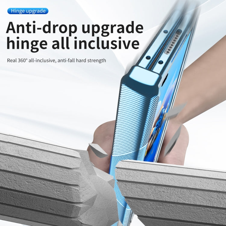For Huawei Mate X2 Magnetic Hinges Plating Phone Case with Holder(Blue)