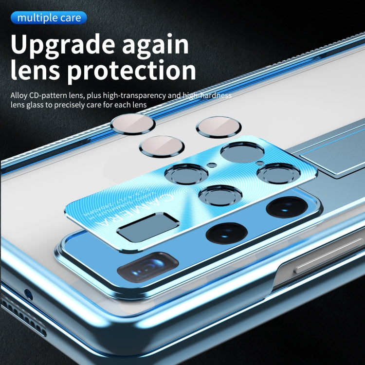 For Huawei Mate X2 Magnetic Hinges Plating Phone Case with Holder(Blue)