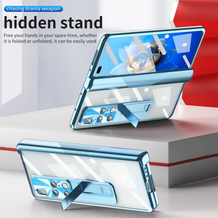 For Huawei Mate X2 Magnetic Hinges Plating Phone Case with Holder(Blue)