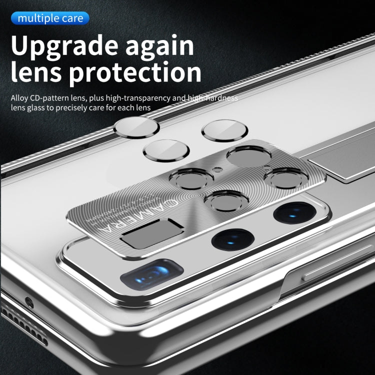 For Huawei Mate X2 Magnetic Hinges Plating Phone Case with Holder(Silver)