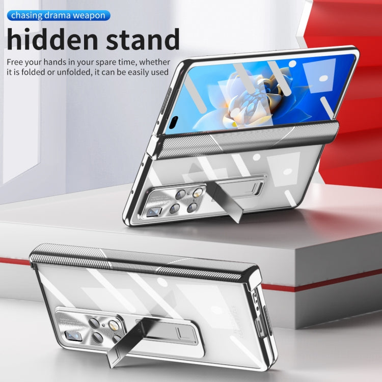 For Huawei Mate X2 Magnetic Hinges Plating Phone Case with Holder(Silver)