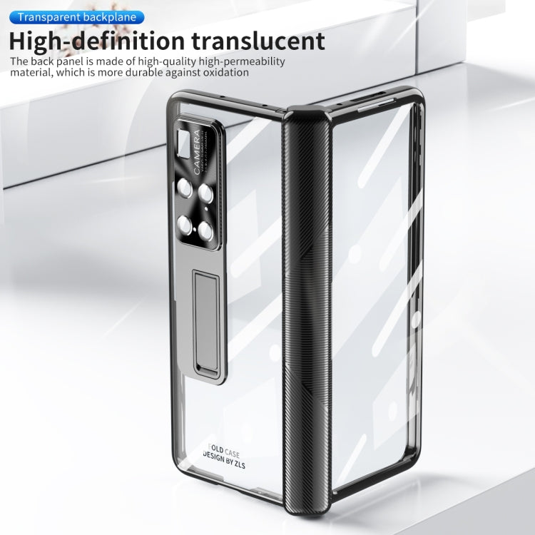 For Huawei Mate X2 Magnetic Hinges Plating Phone Case with Holder(Black)