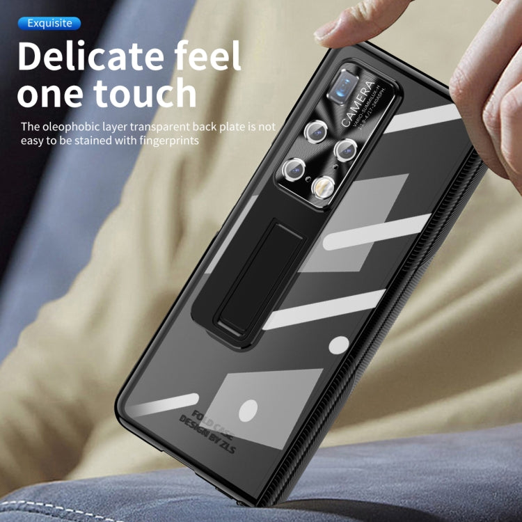 For Huawei Mate X2 Magnetic Hinges Plating Phone Case with Holder(Black)