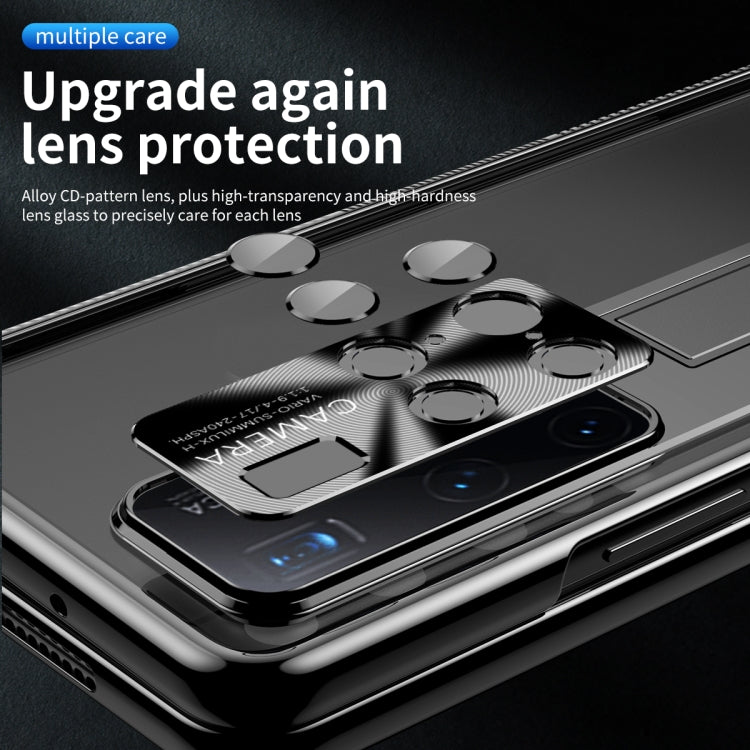 For Huawei Mate X2 Magnetic Hinges Plating Phone Case with Holder(Black)