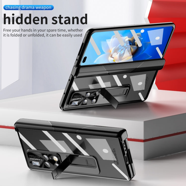 For Huawei Mate X2 Magnetic Hinges Plating Phone Case with Holder(Black)