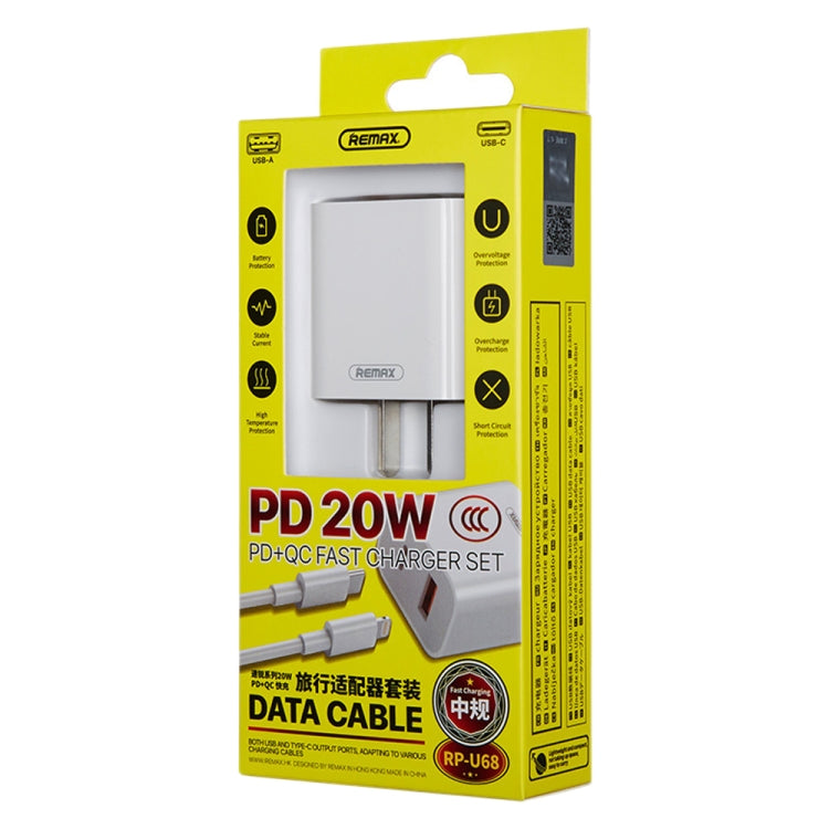 REMAX RP-U68 20W USB+USB-C/Type-C Dual Interface Fast Charger Set, Specification:CN Plug(White)