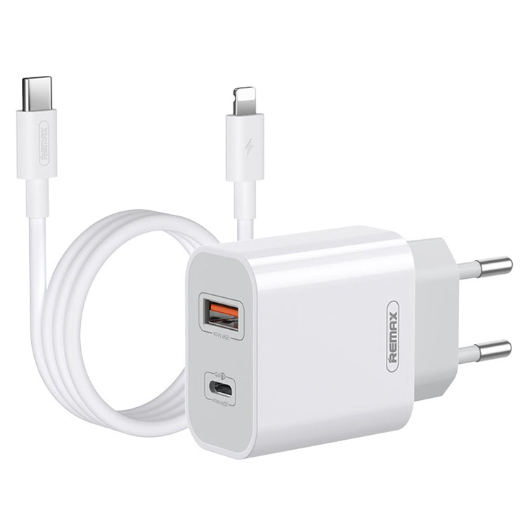 REMAX RP-U68 20W USB+USB-C/Type-C Dual Interface Fast Charger Set, Specification:EU Plug(White)