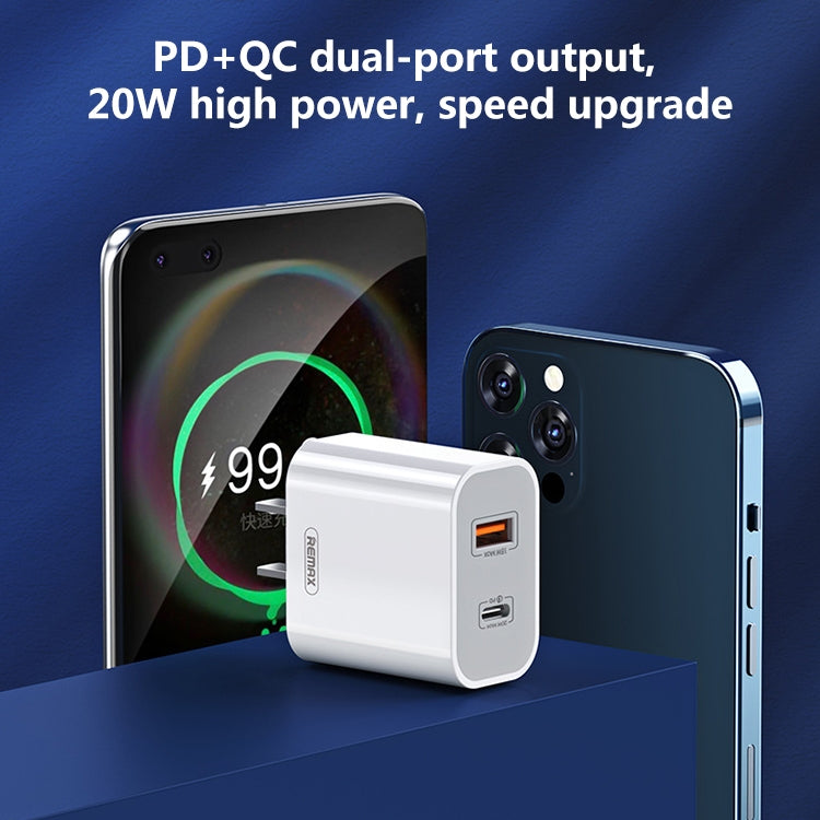 REMAX RP-U68 20W USB+USB-C/Type-C Dual Interface Fast Charger Set, Specification:UK Plug(White)