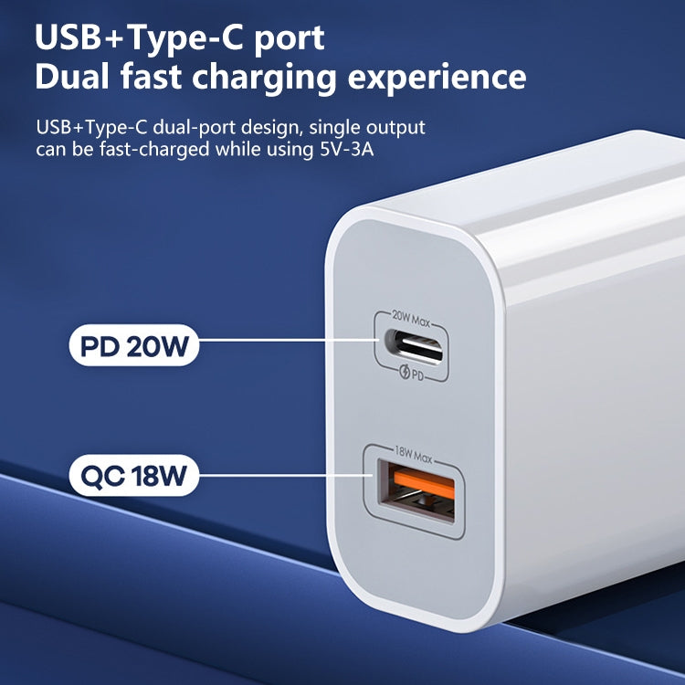 REMAX RP-U68 20W USB+USB-C/Type-C Dual Interface Fast Charger Set, Specification:UK Plug(White)