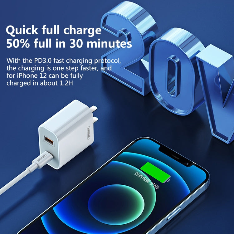 REMAX RP-U68 20W USB+USB-C/Type-C Dual Interface Fast Charger Set, Specification:UK Plug(White)