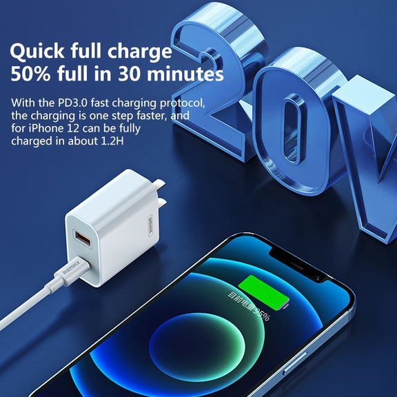 REMAX RP-U68 20W USB+USB-C/Type-C Dual Interface Fast Charger Set, Specification:US Plug(White)