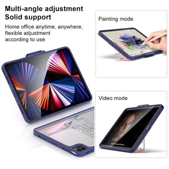 Mutural Transparent Holder Tablet Case For iPad Air 2022/ 2020 10.9(Red)