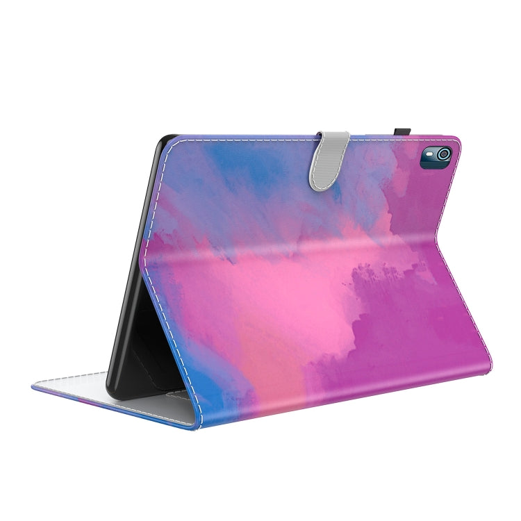 For Nokia T10 Watercolor Pattern Flip Leather Tablet Case(Purple Red)