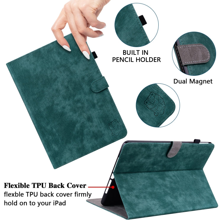 For Nokia T10 Tiger Pattern PU Tablet Case(Dark Green)