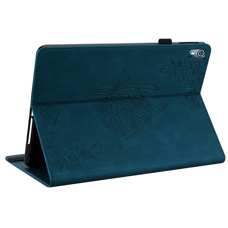 For Nokia T10 Butterfly Flower Embossed Leather Tablet Case(Blue)