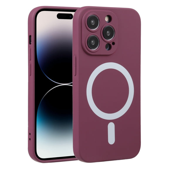 For iPhone 14 Pro Max Liquid Silicone Magsafe Phone Case (Wine Red)
