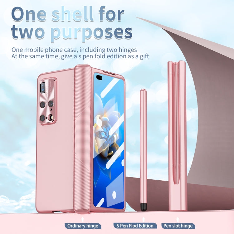 For Huawei Mate X2 Electroplating Hinged Folding Phone Case with S Pen Fold Edtion(Pink)