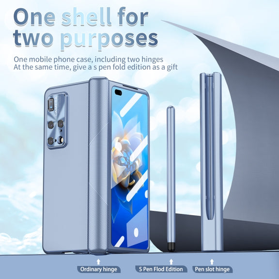 For Huawei Mate X2 Electroplating Hinged Folding Phone Case with S Pen Fold Edtion(Blue)
