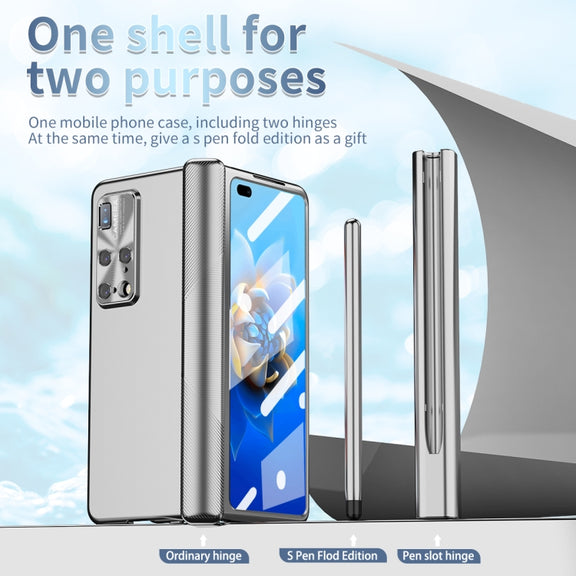 For Huawei Mate X2 Electroplating Hinged Folding Phone Case with S Pen Fold Edtion(Silver)
