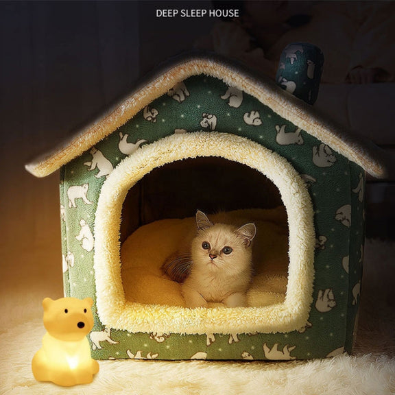 House Type Universal Removable and Washable Pet Dog Cat Bed Pet Supplies, Size:S(Pink Rabbit)