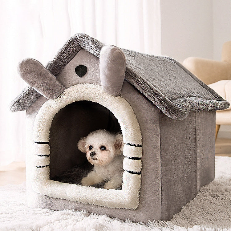House Type Universal Removable and Washable Pet Dog Cat Bed Pet Supplies, Size:L(Gray Cat)