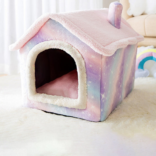 House Type Universal Removable and Washable Pet Dog Cat Bed Pet Supplies, Size:L(Pink Starry Sky)