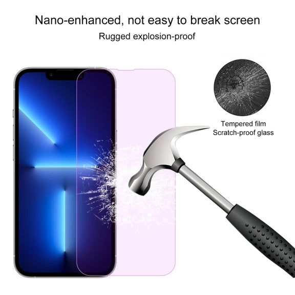 For iPhone 16e / 13 / 13 Pro Purple Light Eye Protection Tempered Glass Film