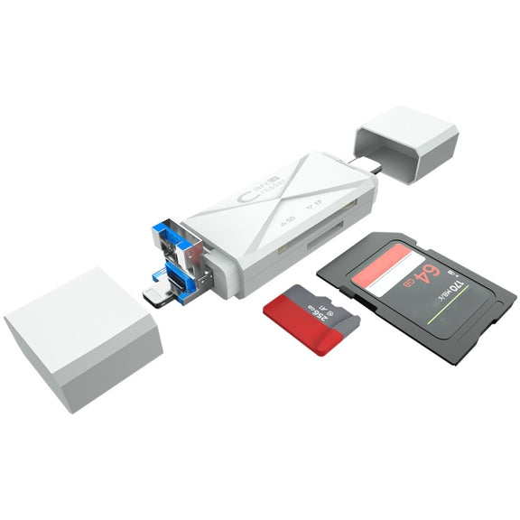 ADS-218 8 Pin+USB+Type-C Multi-function Card Reader(White)