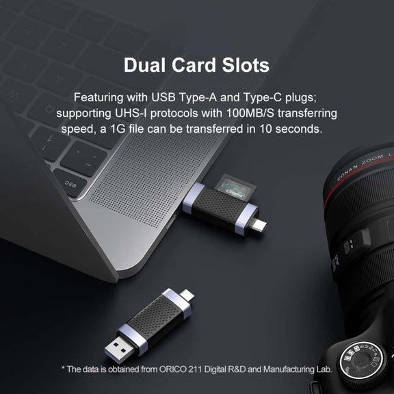 ORICO CS2D-A3 TF/SD Dual Port USB-A3.0 Single Read Card Reader(Black)