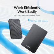 ORICO HM25C3 2.5 inch USB3.1 Gen1 Type-C Hard Drive Enclosure, Plug:EU Plug(Black)