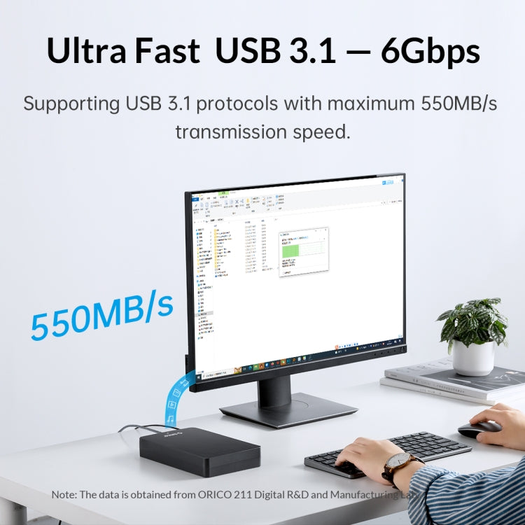 ORICO HM25C3 2.5 inch USB3.1 Gen1 Type-C Hard Drive Enclosure, Plug:EU Plug(Black)