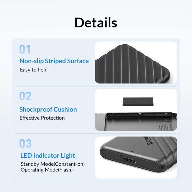 ORICO 25PW1-C3 USB to Type-C 2.5 inch External Storage Hard Drive Case(Black)