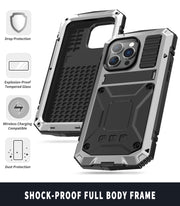For iPhone 14 Pro R-JUST Shockproof Water-resistant Dust-proof Case with Holder(Silver)