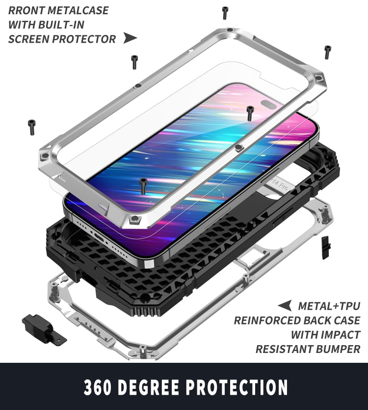 For iPhone 14 Pro R-JUST Shockproof Water-resistant Dust-proof Case with Holder(Silver)