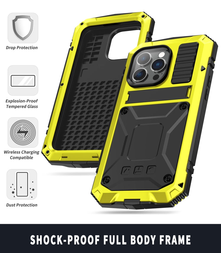 For iPhone 14 Pro R-JUST Shockproof Water-resistant Dust-proof Case with Holder(Yellow)