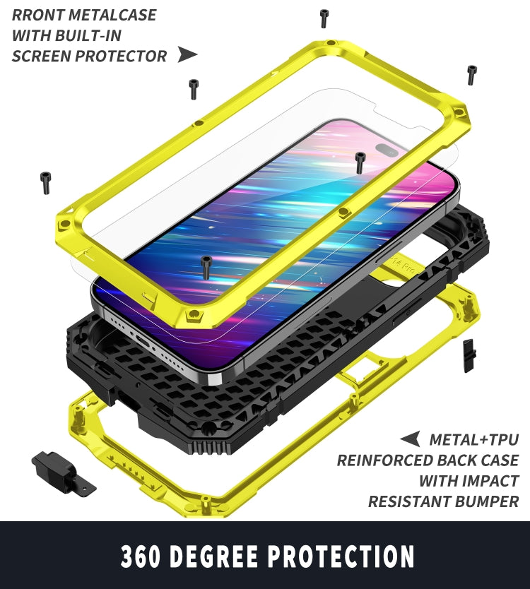 For iPhone 14 Pro R-JUST Shockproof Water-resistant Dust-proof Case with Holder(Yellow)