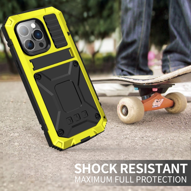 For iPhone 14 Pro R-JUST Shockproof Water-resistant Dust-proof Case with Holder(Yellow)
