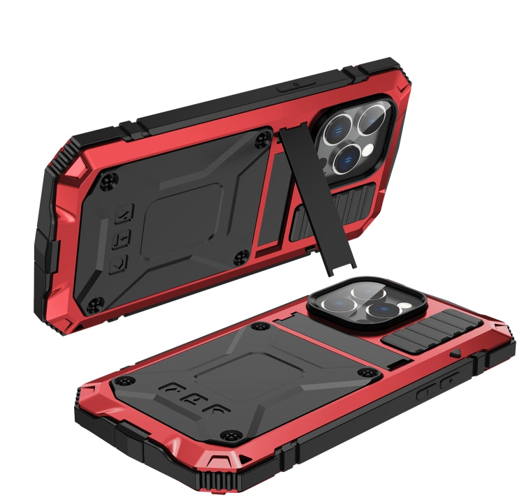 For iPhone 14 Pro R-JUST Shockproof Water-resistant Dust-proof Case with Holder(Red)