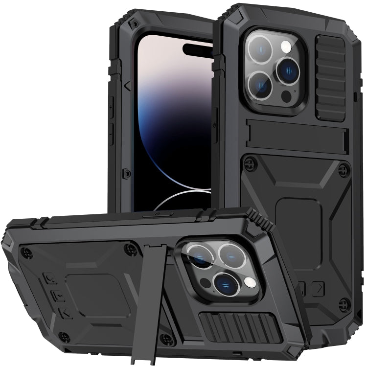 For iPhone 14 Pro R-JUST Shockproof Water-resistant Dust-proof Case with Holder(Black)
