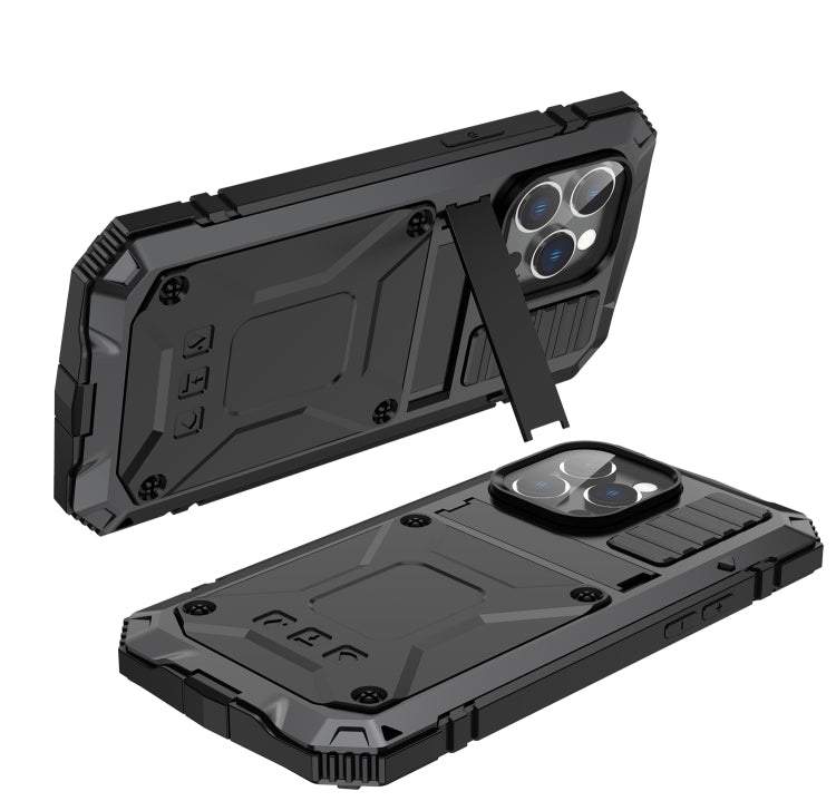 For iPhone 14 Pro R-JUST Shockproof Water-resistant Dust-proof Case with Holder(Black)