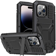 For iPhone 14 Pro R-JUST Shockproof Water-resistant Dust-proof Case with Holder(Black)