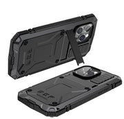 For iPhone 14 Pro R-JUST Shockproof Water-resistant Dust-proof Case with Holder(Black)