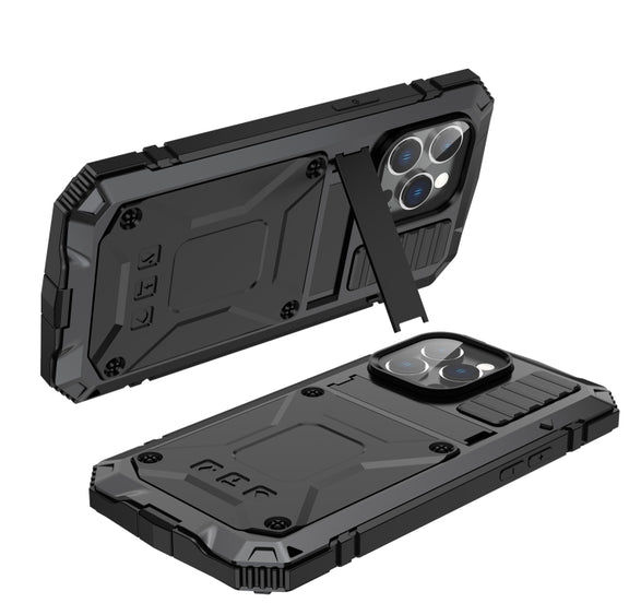 For iPhone 14 Pro R-JUST Shockproof Water-resistant Dust-proof Case with Holder(Black)