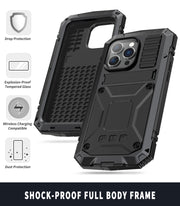 For iPhone 14 Pro R-JUST Shockproof Water-resistant Dust-proof Case with Holder(Black)