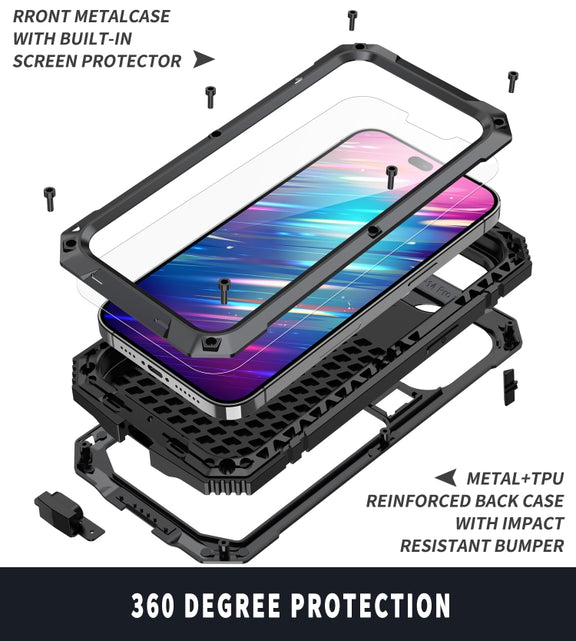 For iPhone 14 Pro R-JUST Shockproof Water-resistant Dust-proof Case with Holder(Black)