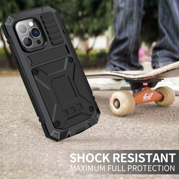 For iPhone 14 Pro R-JUST Shockproof Water-resistant Dust-proof Case with Holder(Black)